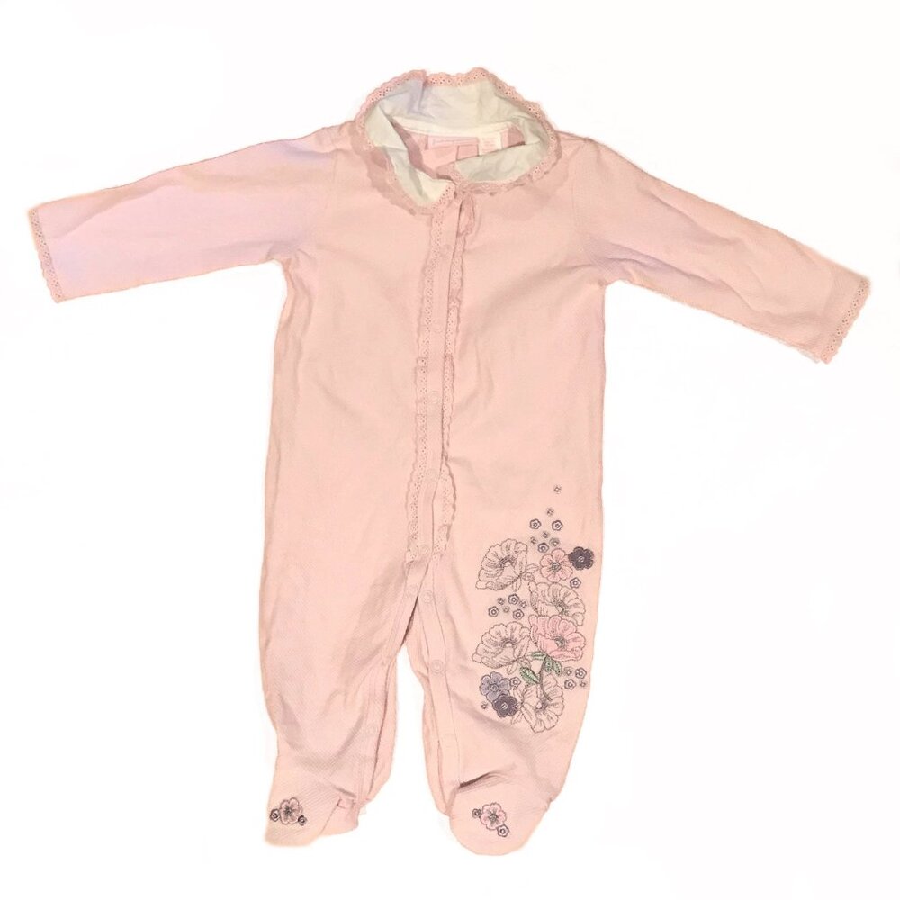 First Impressions Baby Footed Sleeper Pajamas Pink Floral PJ's Size 0-3m